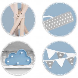 Namiot tipi dla dzieci z girlandą i światełkami - jasno szare w chmurki 