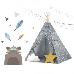 Namiot tipi dla dzieci ze światełkami Nukido - szary w gwiazdki 