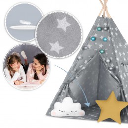 Namiot tipi dla dzieci ze światełkami Nukido - szary w gwiazdki 
