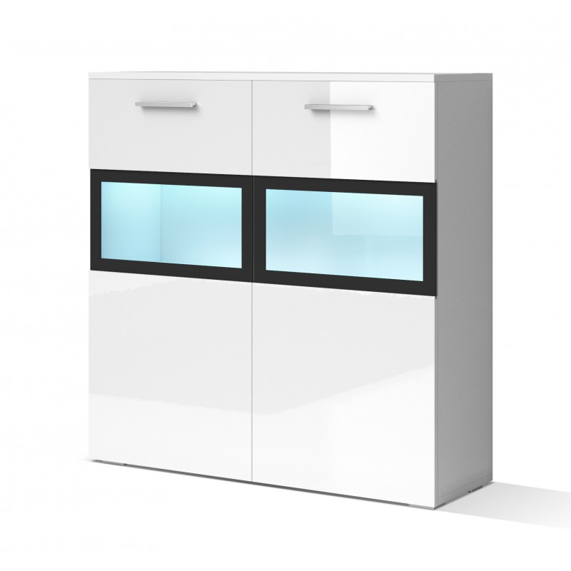 Komoda SARAH biały połysk / czarne ramy