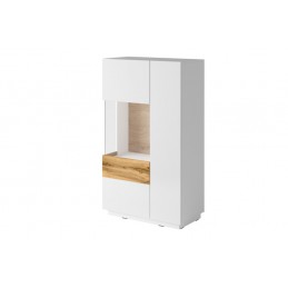 Wysoka komoda 2D1SZ Lewa SE42 SILKE biały / biały połysk - wotan dąb