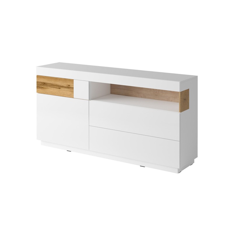 Wysoka komoda 1D SE47 SILKE biały / biały połysk - wotan dąb