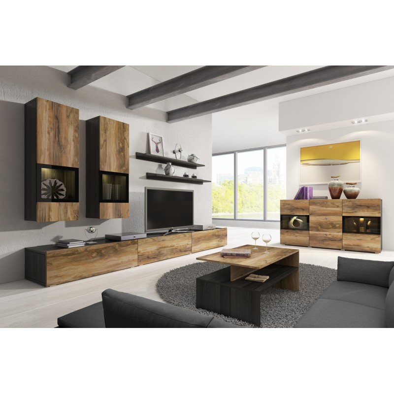 Meblościanka z komodą BAROS touchwood / orzech sattin