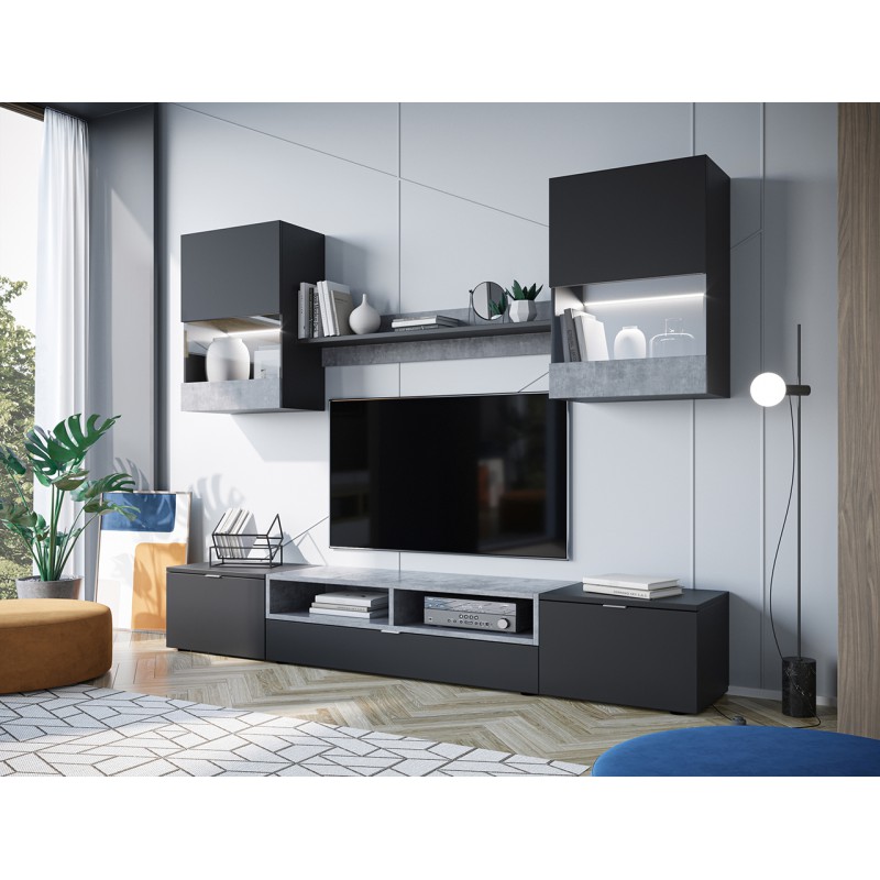 Nowoczesna meblościanka ALANI XL czarny / beton