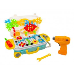 Układanka, Klocki, Kreatywna Mozaika, Wkrętarka 258 El. Walizka Na Kółkach Zestaw Konstrukcyjny