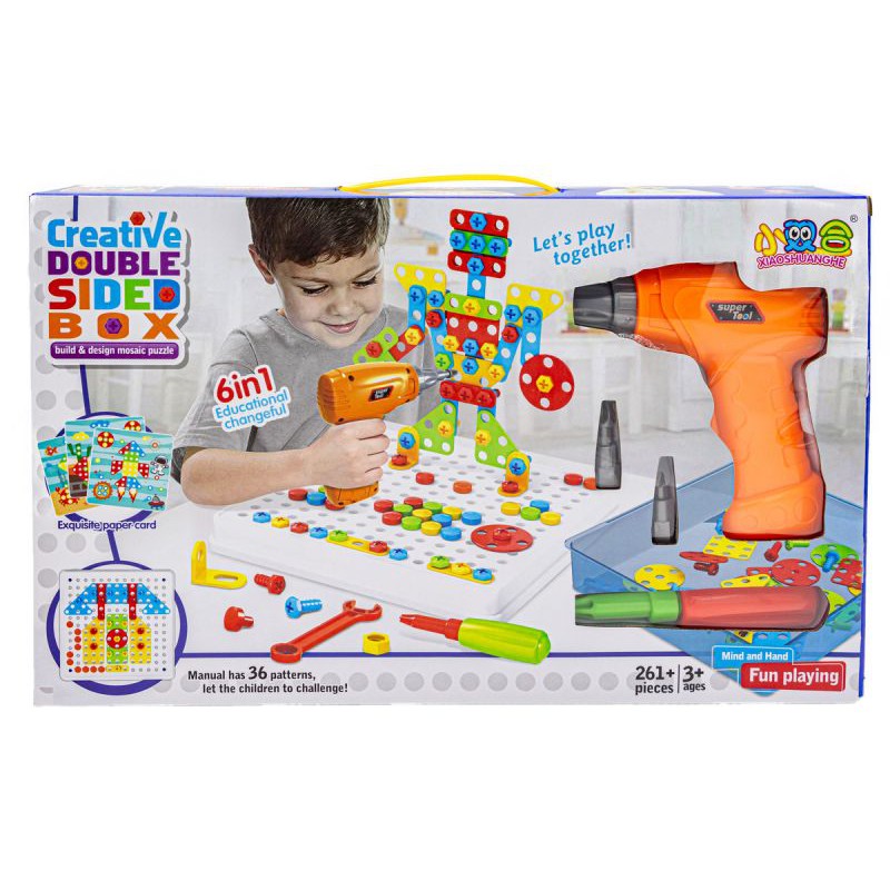Kreatywna Mozaika, Układanka, Klocki, Wkrętarka Śrubki 261 EL Zestaw Konstrukcyjny 