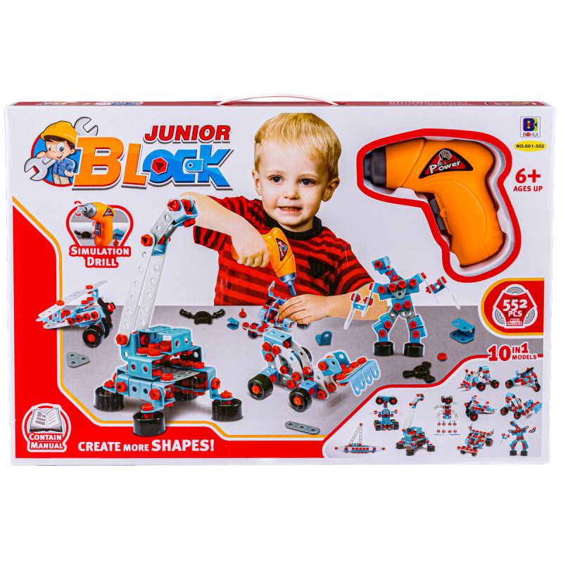 Klocki konstrukcyjne, Kreatywna Układanka 552 El, Wkrętarka, Śrubki