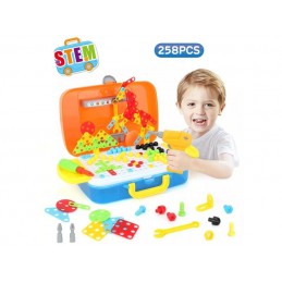 Kreatywna Mozaika W Walizce 258 el. Układanka 3D, Klocki, Wkrętarka Zestaw Konstrukcyjny