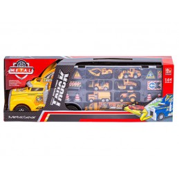 Ciężarówka, Transporter + Auta, Otwierana Laweta, Pojazdy Budowlane 8w1, Światło, Dźwięk