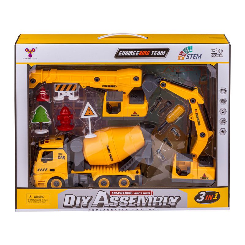 Ciężarówka 3w1, Samochód Ciężarowy Do Rozkręcania, Betoniarka, Koparka, Dźwig Z Hakiem