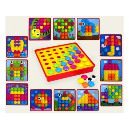 Edukacyjna Guzikowa Układanka, Puzzle, Mozaika, Plansze + Kolorowe Guziczki Klocki