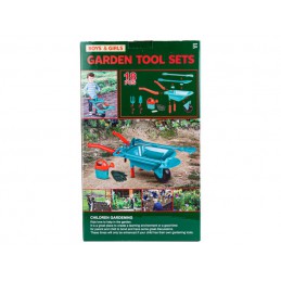 Zestaw Narzędzi Ogrodowych Dla Dzieci Taczka + Akcesoria 18 Elementów Grabki Łopata Konewka