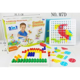 Kreatywna Mozaika, Układanka, Klocki 2w1, Wkrętak Śrubki Guziki 420 el.