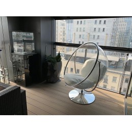 Fotel BUBBLE STAND 2 poduszka biała - akryl, chrom, ekoskóra