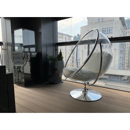 Fotel BUBBLE STAND 2 poduszka biała - akryl, chrom, ekoskóra