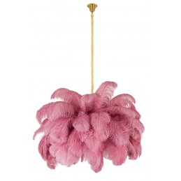Lampa wisząca TIFFANY 200 różowa mosiądz / naturalne pióra