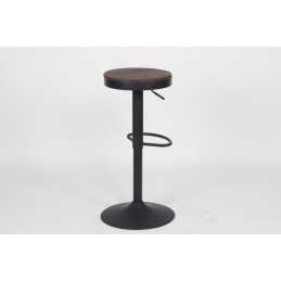 Krzesło barowe VOLT regulowane czarne / ciemny wiąz