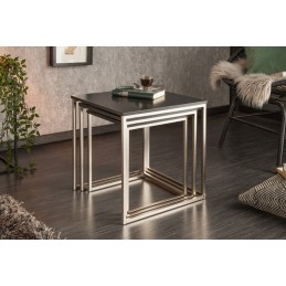 INVICTA zestaw stolików NEW ELEMENTS czarny - MDF, podstawa chromowana