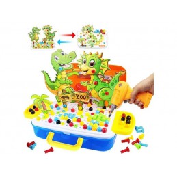Kreatywna Mozaika W Walizce 251el. Układanka, Klocki + Wkrętarka Dinozaury Zoo Zestaw Konstrukcyjny