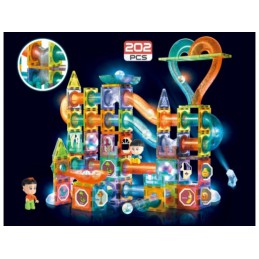 Świecące Klocki Magnetyczne, Tor Kulkowy Dla Kulek 202 Elementy Kulodrom