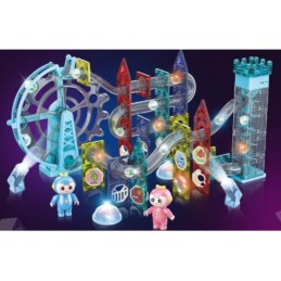 Świecące Klocki Magnetyczne, Tor Kulkowy Dla Kulek 129 Elementów Kulodrom