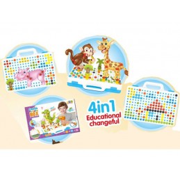 Kreatywna Mozaika ZOO W Walizce 198 el. Układanka 3D, Klocki, Wkrętarka Zestaw Konstrukcyjny   