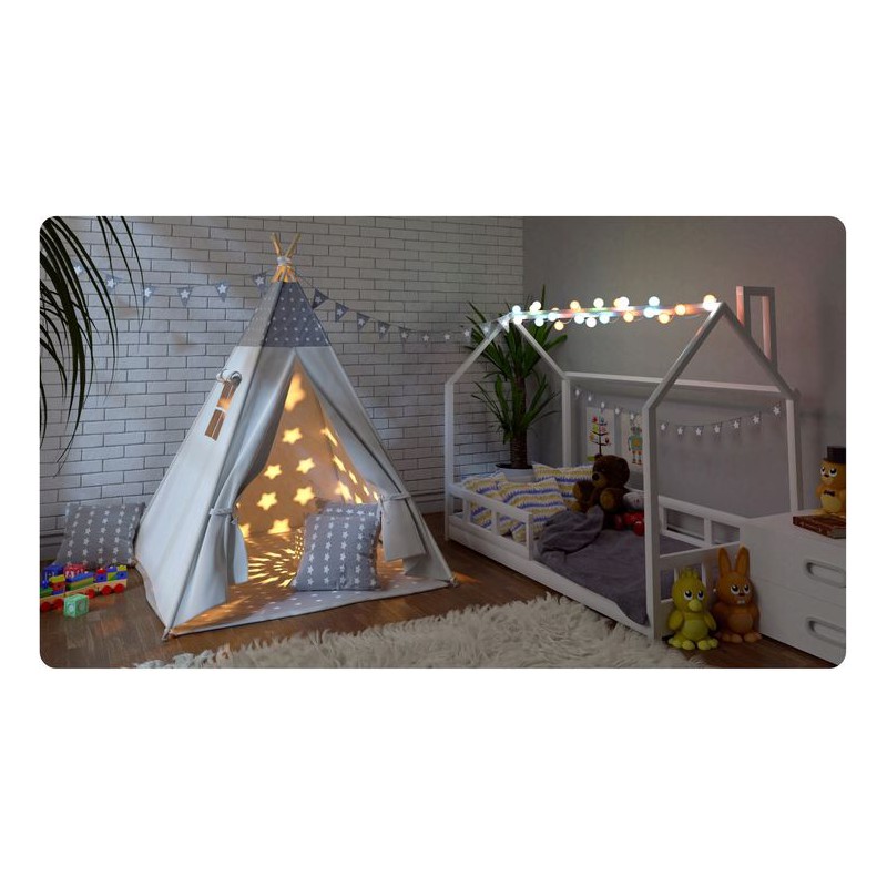 Szary namiot tipi dla dzieci ze światełkami - poduszki Gratis