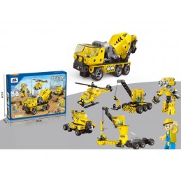 Klocki Konstrukcyjne 193 El. Maszyny, Pojazdy Budowlane, Ciężarówka, Betoniarka, Helikopter Do Rozkręcania I Skręcania 6w1