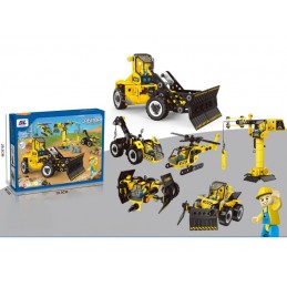 Klocki Konstrukcyjne 223 El. Maszyny, Pojazdy Budowlane, Spych, Helikopter, Dźwig Do Rozkręcania I Skręcania 6w1