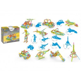 Kolorowe Klocki Konstrukcyjne 179 El. Pojazdy, Wieża, Motocykl, Auto, Odrzutowiec, Samolot Do Rozkręcania I Skręcania 10w1