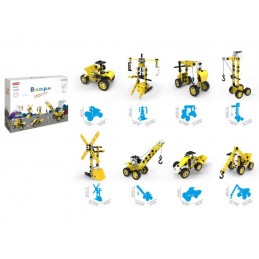 Klocki Konstrukcyjne 100 El. Maszyny, Pojazdy Budowlane, Dźwig, Wiatrak, Ciężarówka Do Rozkręcania I Skręcania 8w1