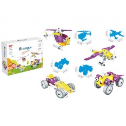Klocki Elastyczne, Konstrukcyjne 100 El. Auto, Wyścigówka, Quad, Helikopter, Samolot Do Rozkręcania I Skręcania 4w1