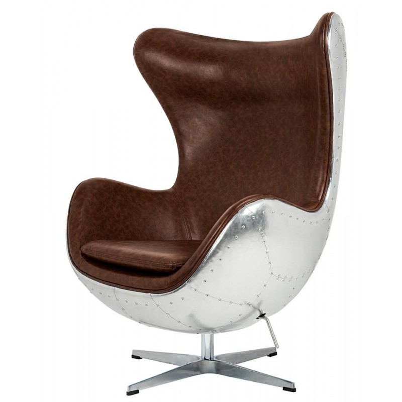 Fotel EGG AVIATOR bujany - brązowa ekoskóra
