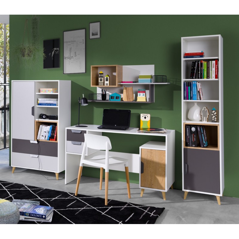 Biurko dziecięce JOY 130 biały / grafit / szary / dąb lefkas