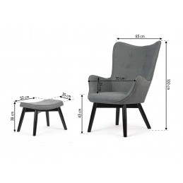 Fotel uszak z podnóżkiem Norse szary