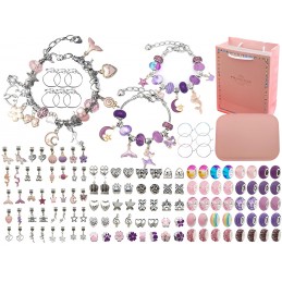 Zestaw Do Tworzenia Robienia Biżuterii, Bransoletek, Charmsy, Zawieszki, Koraliki RÓŻOWO-FIOLETOWY MIX + Etui