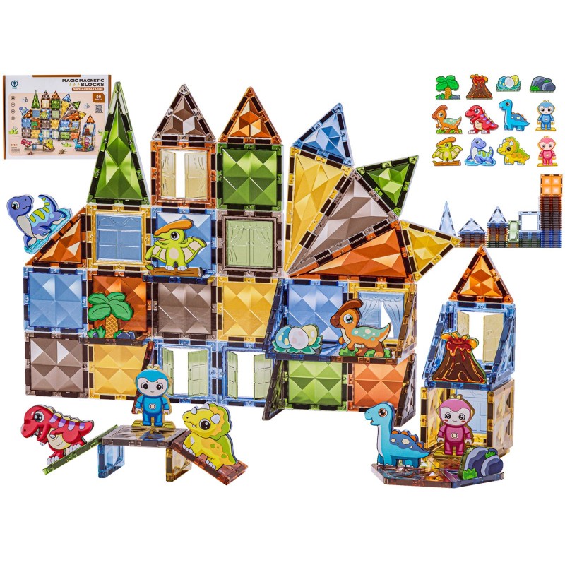Konstrukcyjne Klocki Magnetyczne PARK DINOZAURÓW 90 El.