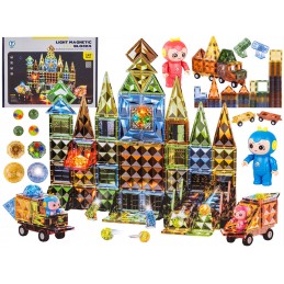 Konstrukcyjne Klocki Magnetyczne Świecące Elementy + Pojazdy 147 El.