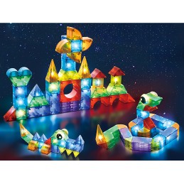 Klocki Magnetyczne, Konstrukcyjne, Świecące Elementy, Figury 3D 134 El.