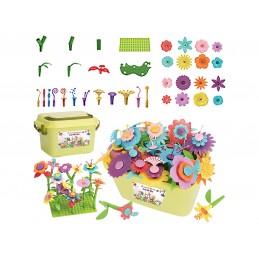 Klocki konstrukcyjne w kuferku, Ogród Kwiatki, Zestaw Do Zbudowania Kwiatowej Kompozycji 135 El.