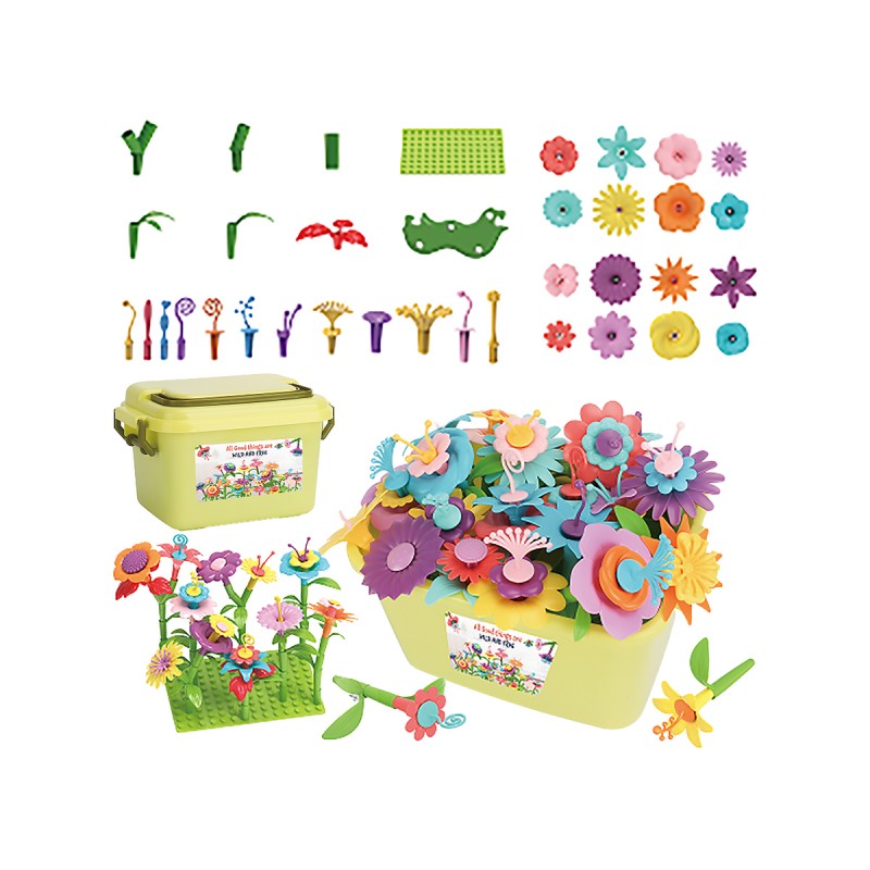 Klocki konstrukcyjne w kuferku, Ogród Kwiatki, Zestaw Do Zbudowania Kwiatowej Kompozycji 135 El.