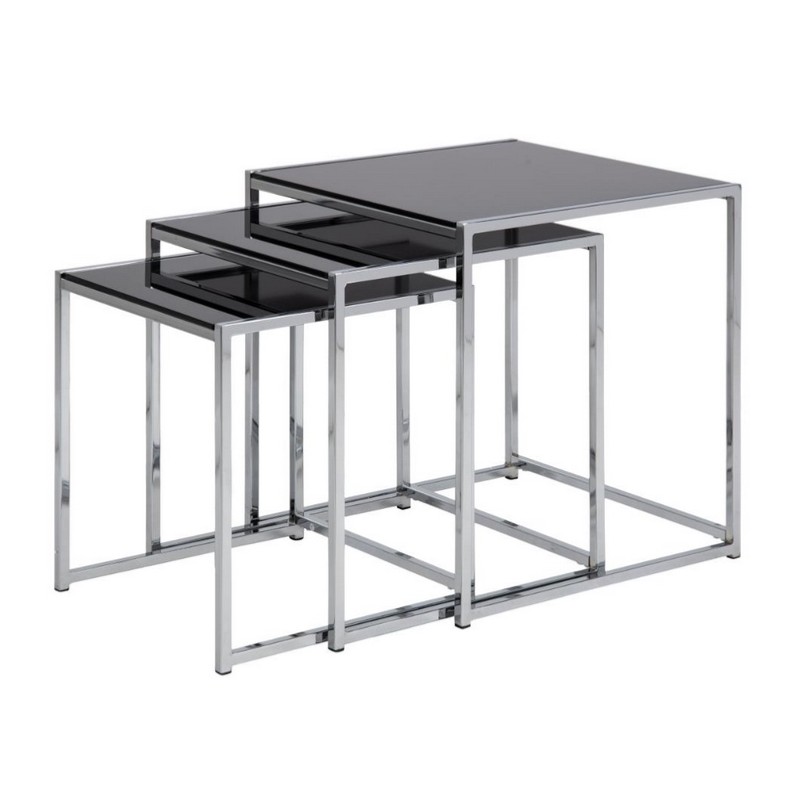 ACTONA zestaw stolików CROSS TRIO czarny - szkło, chrom