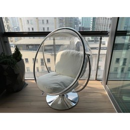 Fotel BUBBLE STAND 2 poduszka biała - akryl, chrom, ekoskóra