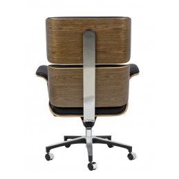 Fotel biurowy LOUNGE BUSINESS czarny - sklejka orzech, skóra naturalna, stal polerowana