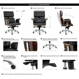 Fotel biurowy LOUNGE BUSINESS czarny - sklejka orzech, skóra naturalna, stal polerowana
