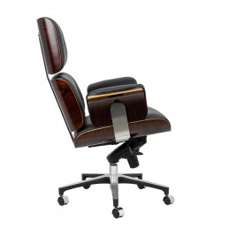 Fotel biurowy LOUNGE BUSINESS czarny - sklejka różana, skóra naturalna, stal polerowana