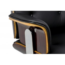 Fotel biurowy LOUNGE BUSINESS czarny - sklejka różana, skóra naturalna, stal polerowana