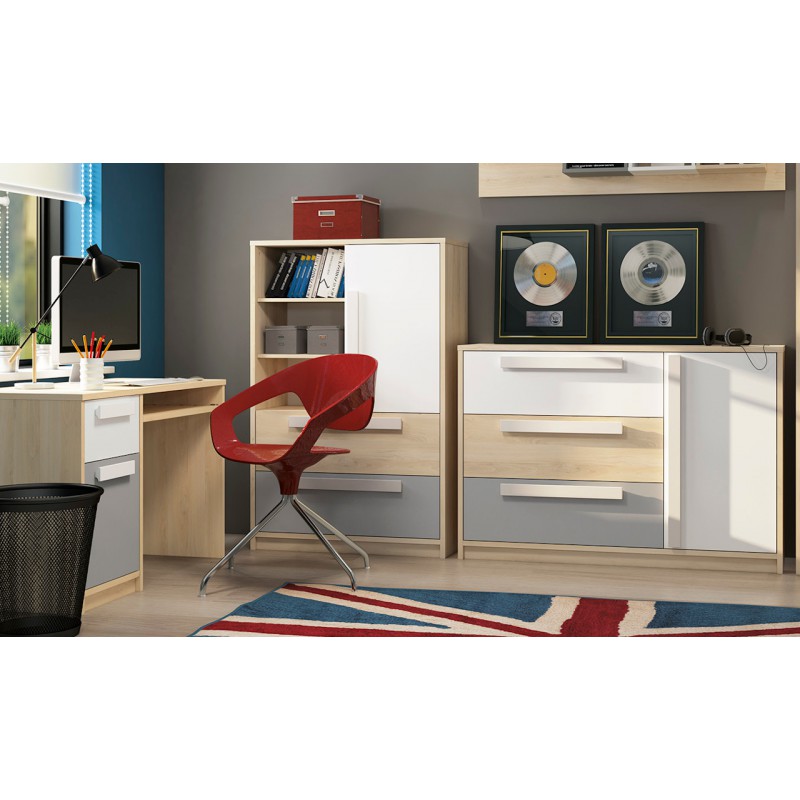 Młodzieżowe meble DRIP 2 buk fjord / biały / szara platyna