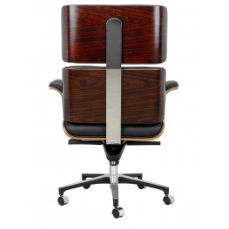 Fotel biurowy LOUNGE BUSINESS czarny - sklejka różana, skóra naturalna, stal polerowana