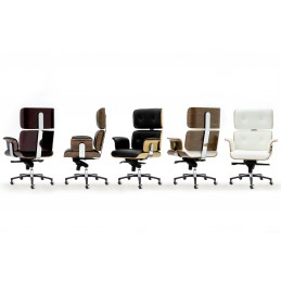 Fotel biurowy LOUNGE BUSINESS biały - sklejka orzech,włoska skóra naturalna, stal polerowana